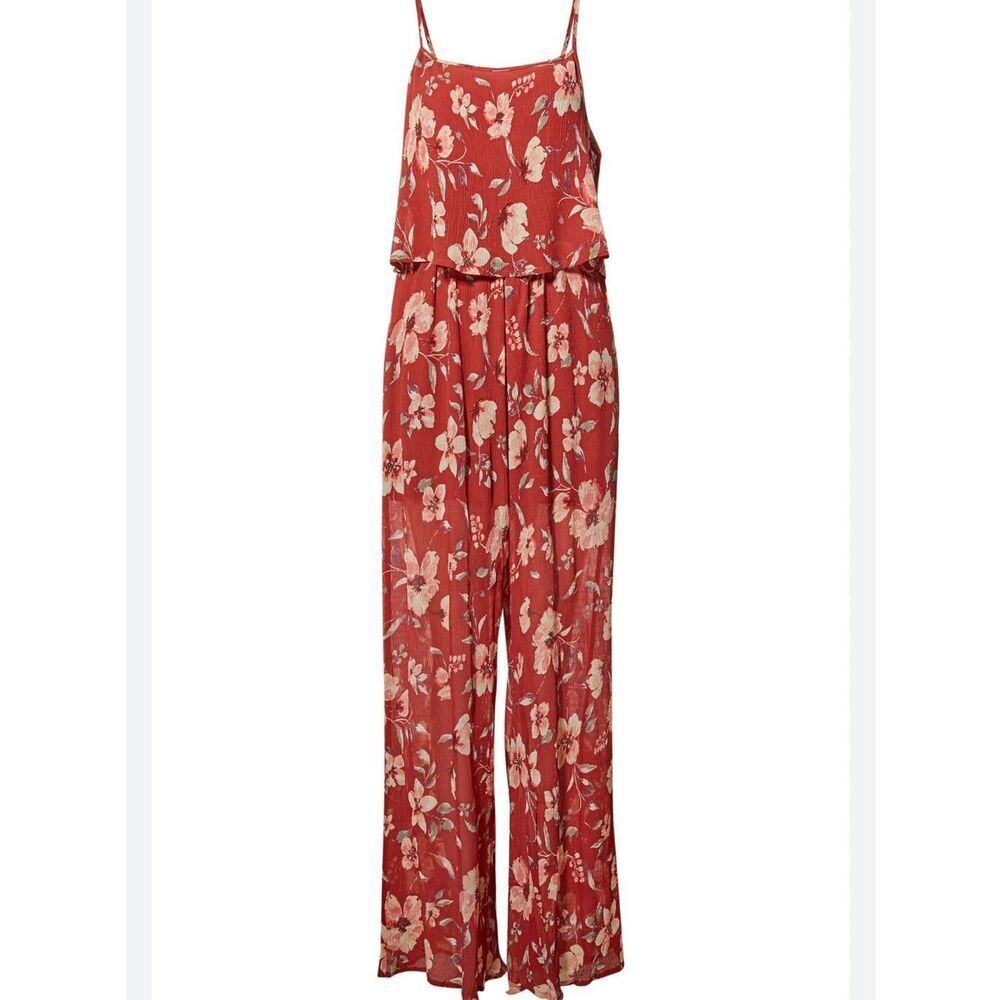 0033Lumiere Rust-Red Floral Wide-Leg Jumpsuit